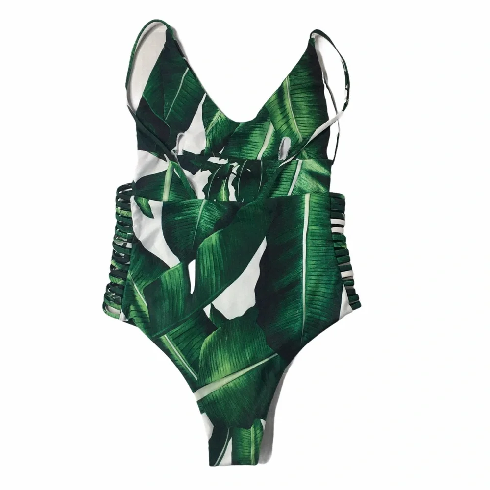 PALM LEAF Tropical  1Pc Criss Cross Back 1Pc Swim Sz M